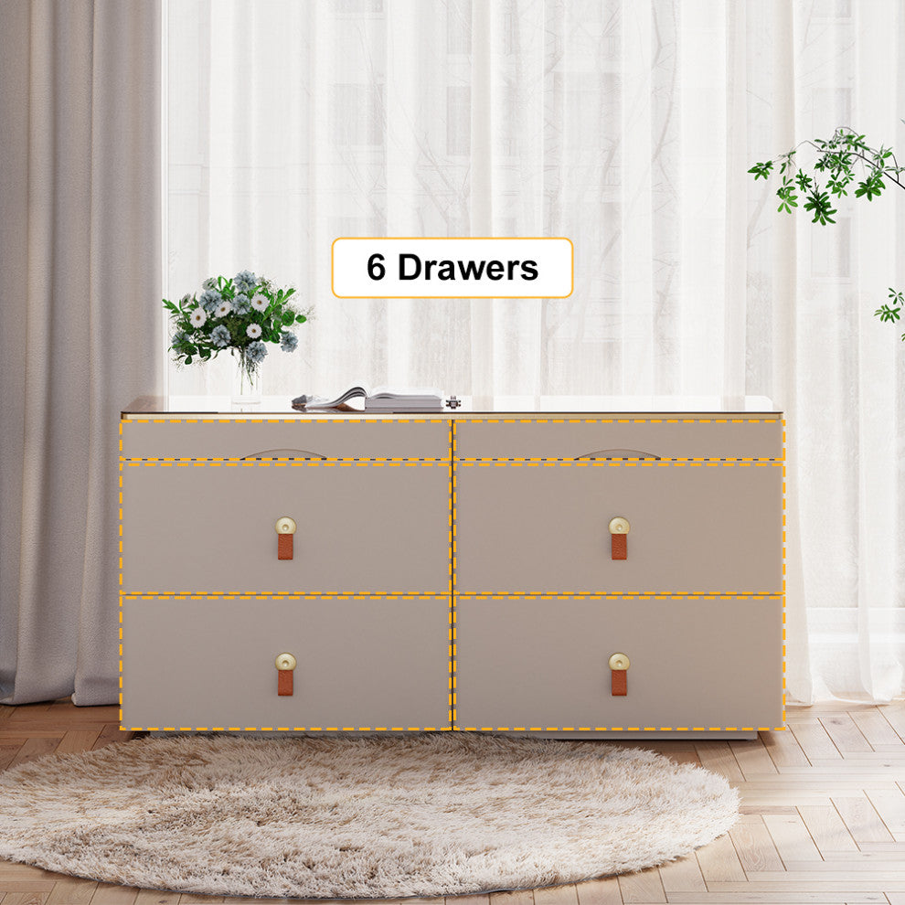 47"W Glass Champagne Dresser 6 Drawer Closet Island With Jewelry Storage