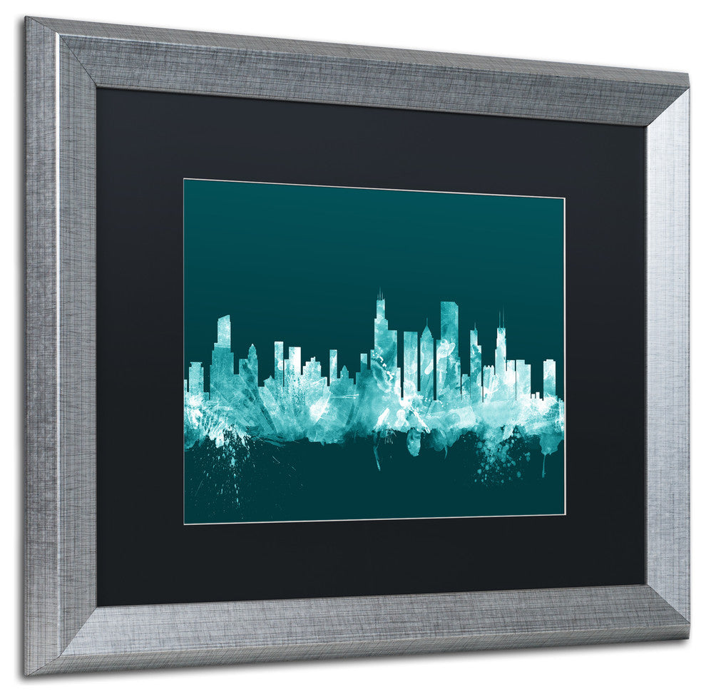 Michael Tompsett ''Chicago Illinois Skyline Teal'' Matted Framed Art, 16x20