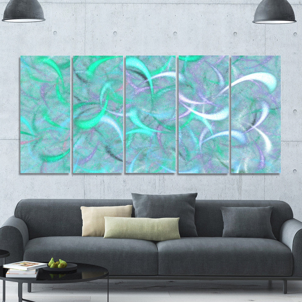 Blue Watercolor Fractal Pattern, Abstract Art on Canvas, 60"x28", 5 Panels