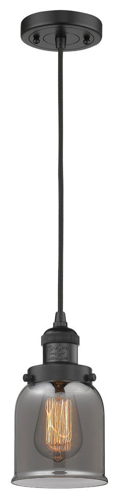 1-Light Small Bell 5" Pendant, Matte Black, Glass: Plated Smoked