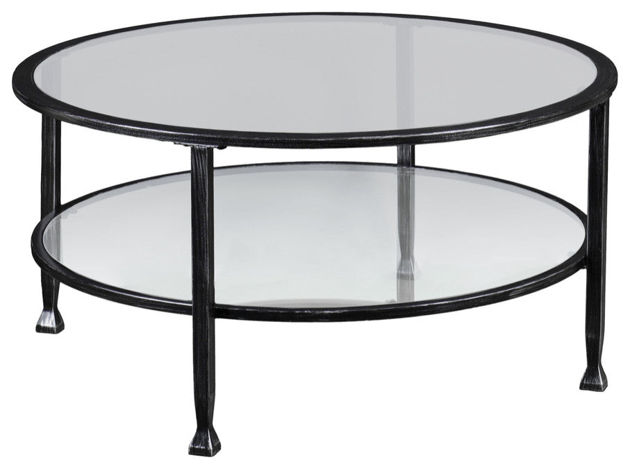36" Black Glass And Metal Round Coffee Table