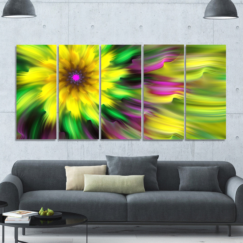 Dance of Yellow Exotic Flower, Floral Canvas Art Print, 60"x28", 5 Panels