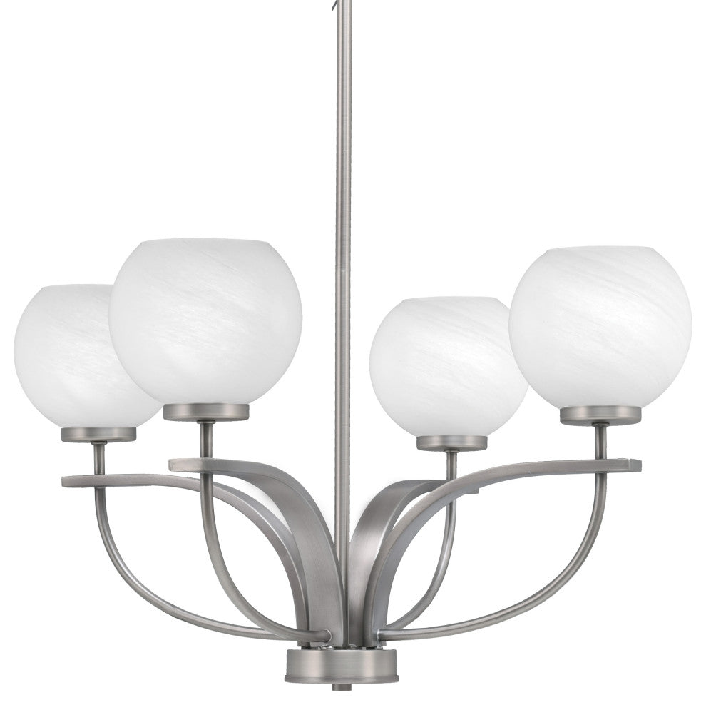 Cavella 4 Light Chandelier, Graphite Finish, 5.75" White Marble Glass
