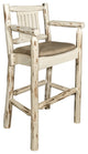 Captain's Barstool, Clear Lacquer Finish With Upholstered Seat, Buckskin Pattern