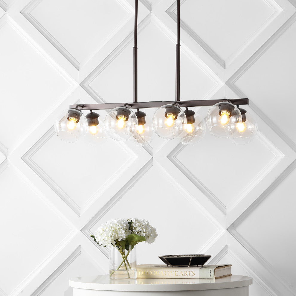 Julian 33.5" 8-Light Farmhouse Bohemian Iron/Glass Linear LED Pendant, Black
