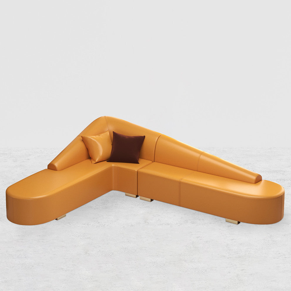Modern 6-Seater Orange L-Shaped Corner Sectional Sofa Faux Leather Upholstery