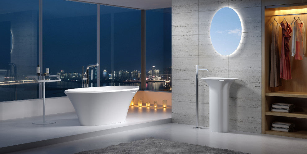 70" Polystone Pond Free-Standing Bathtub, Matte White, No Faucet