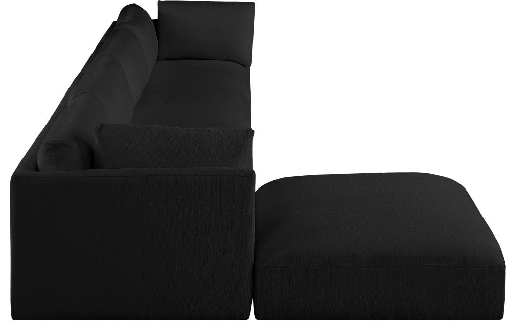 Ease Fabric Upholstered L-Shaped Modular Sectional, Black, 4 Piece: 2 Corner, 2 Armless, 1 Ottoman