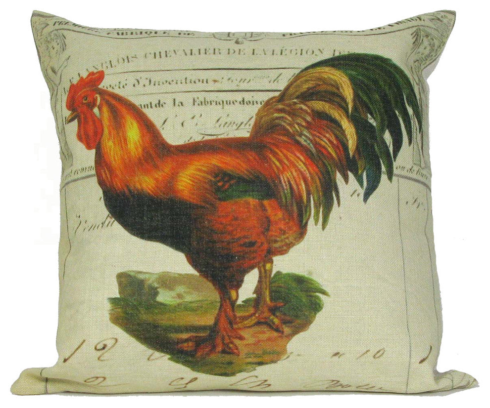Green Tail Rooster Throw Pillow With Insert, 18"x18"