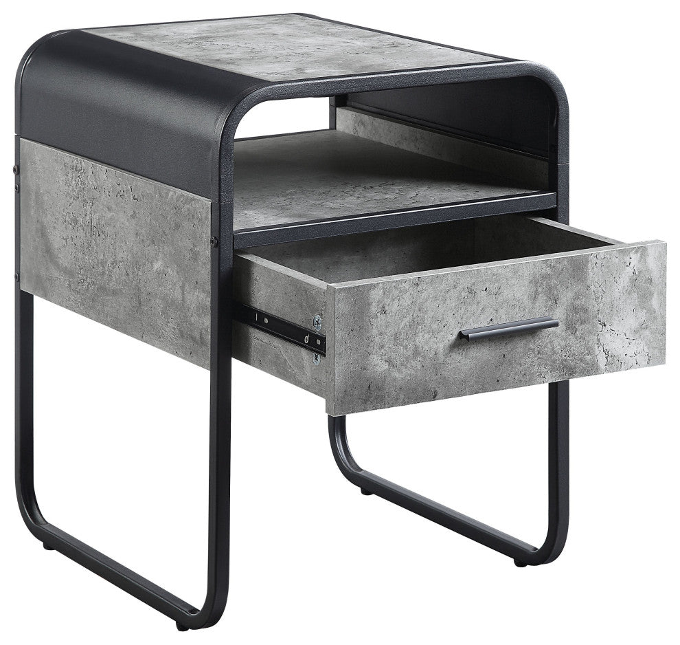 Acme Raziela End Table With Drawer Concrete Gray and Black Finish