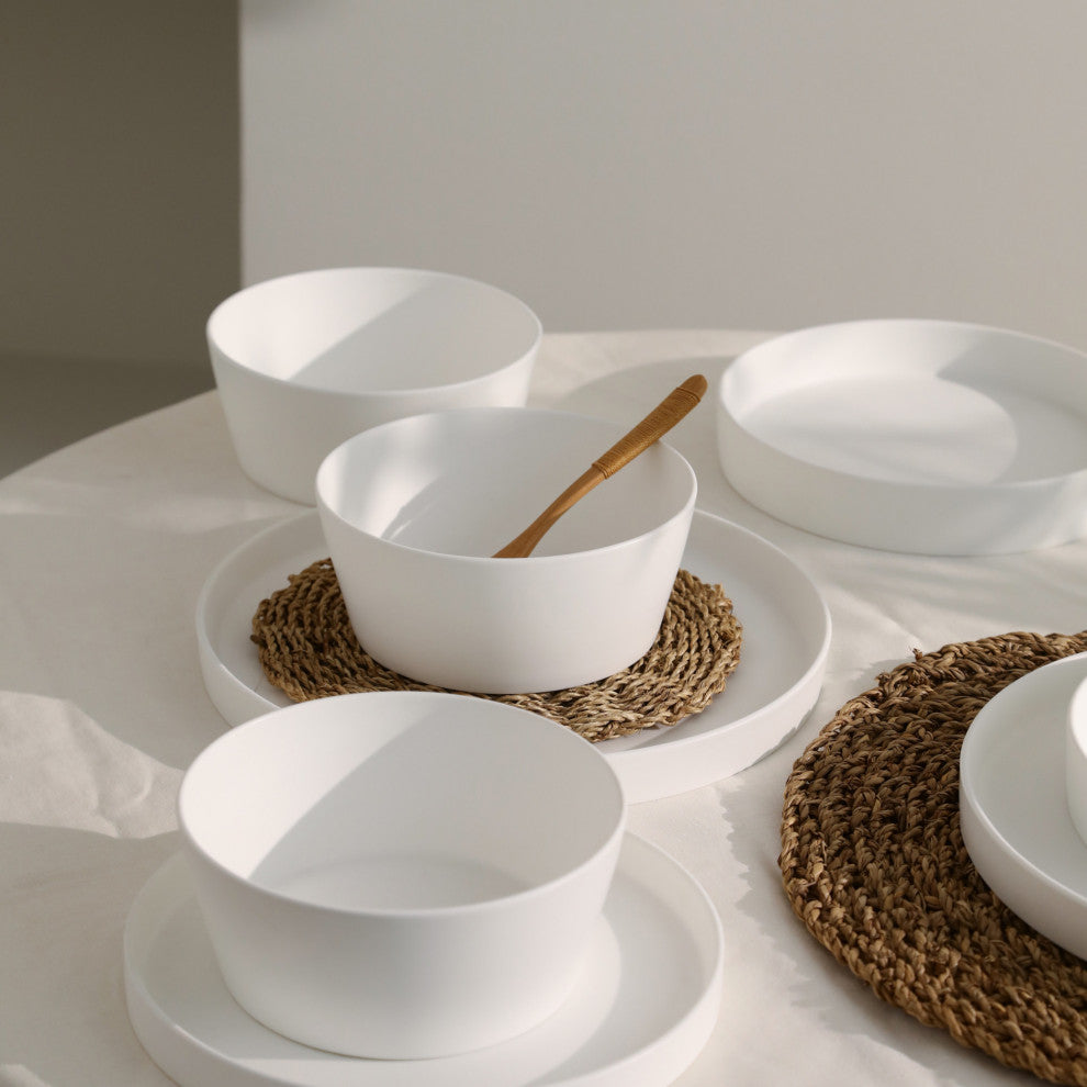 Stone Lain Fosca Bone China 32 Piece Dinnerware Set, Matte White