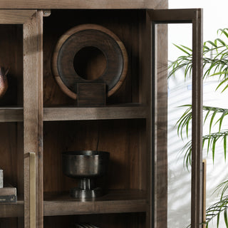 Interior view through an open cabinet door on white background