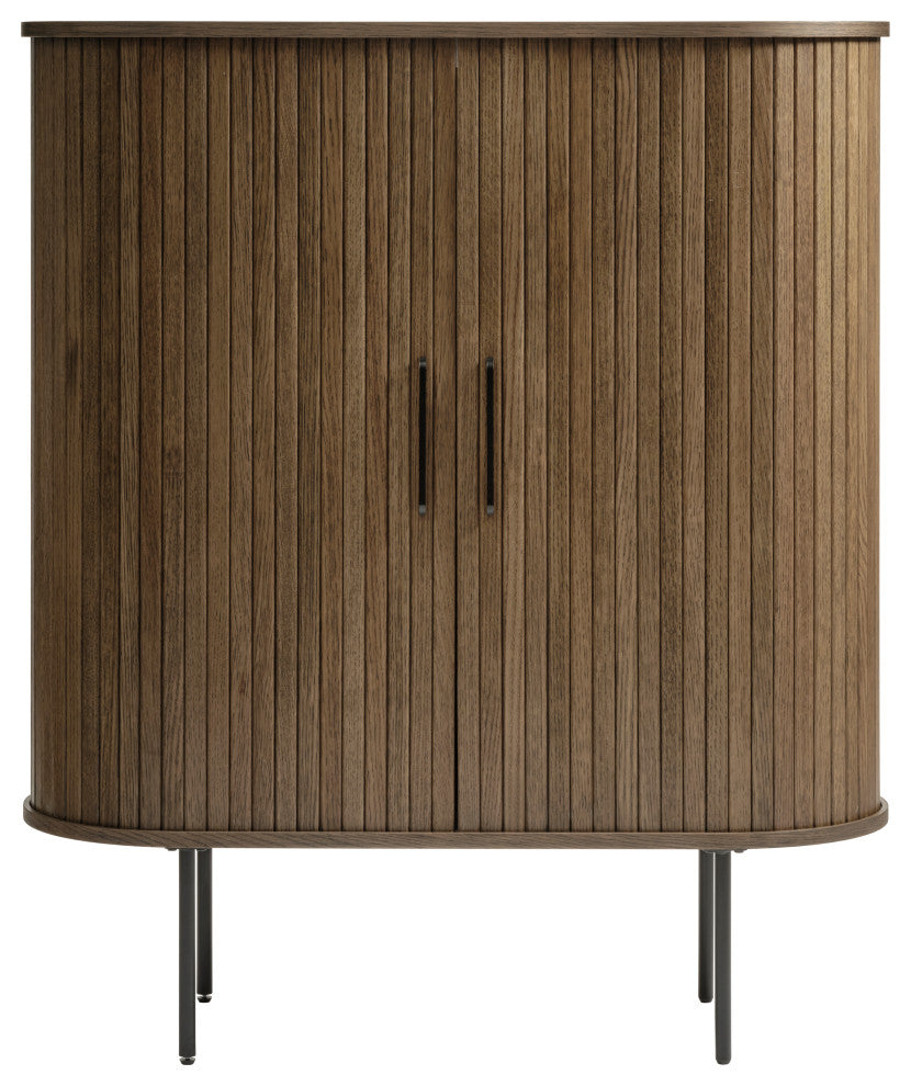 Mid-Century Modern Rounded Sliding Door Cabinet 39", Smoked Oak