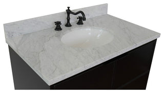37" Single Vanity, Cappuccino Finish With White Carrara Top And Oval Sink
