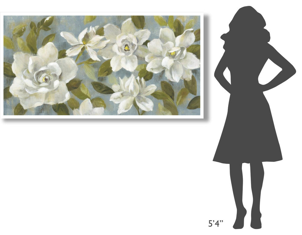 "Gardenias on Slate Blue Crop" Digital Paper Print by Silvia Vassileva, 62"x32"