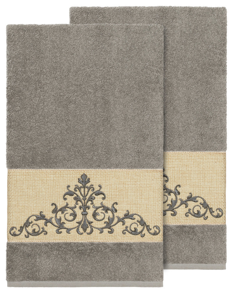 Scarlet 2-Piece Embellished Bath Towel Set, Dark Gray