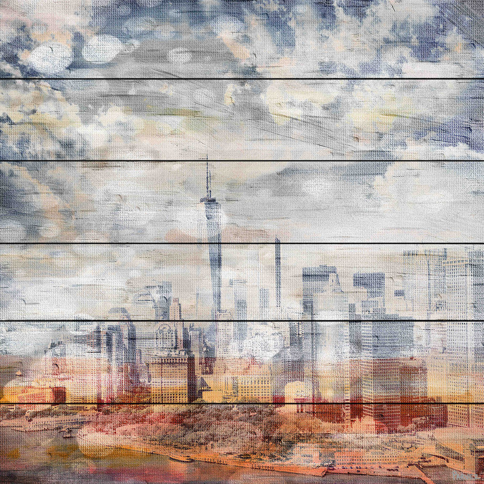 "Pastel NYC" Print on White Wood, 40"x40"