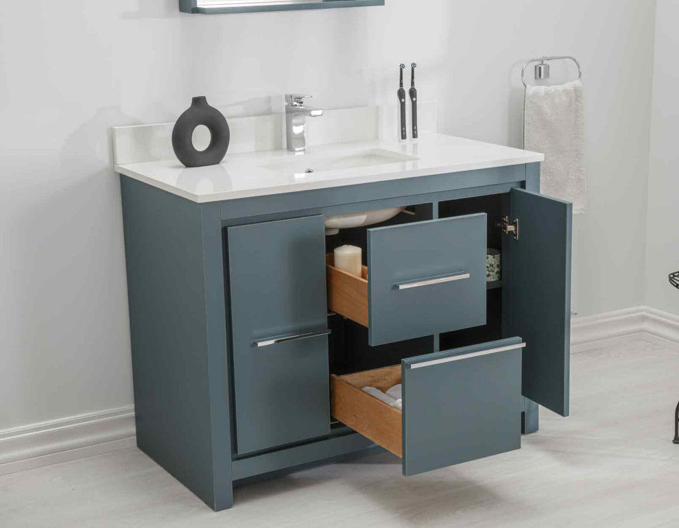 Mila Collection 42" Bathroom Vanity With Sink, Mirror, Countertop, Alasca Blue