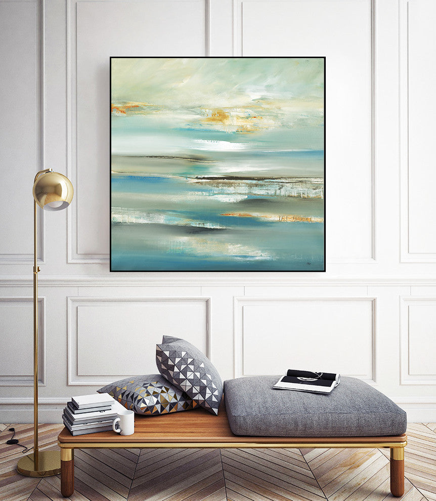 "By The Water III" Art block Framed Canvas, 30"x30"