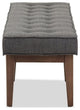 Lucca Mid-Century Modern Walnut Wood Dark Gray Button-Tufted Bench