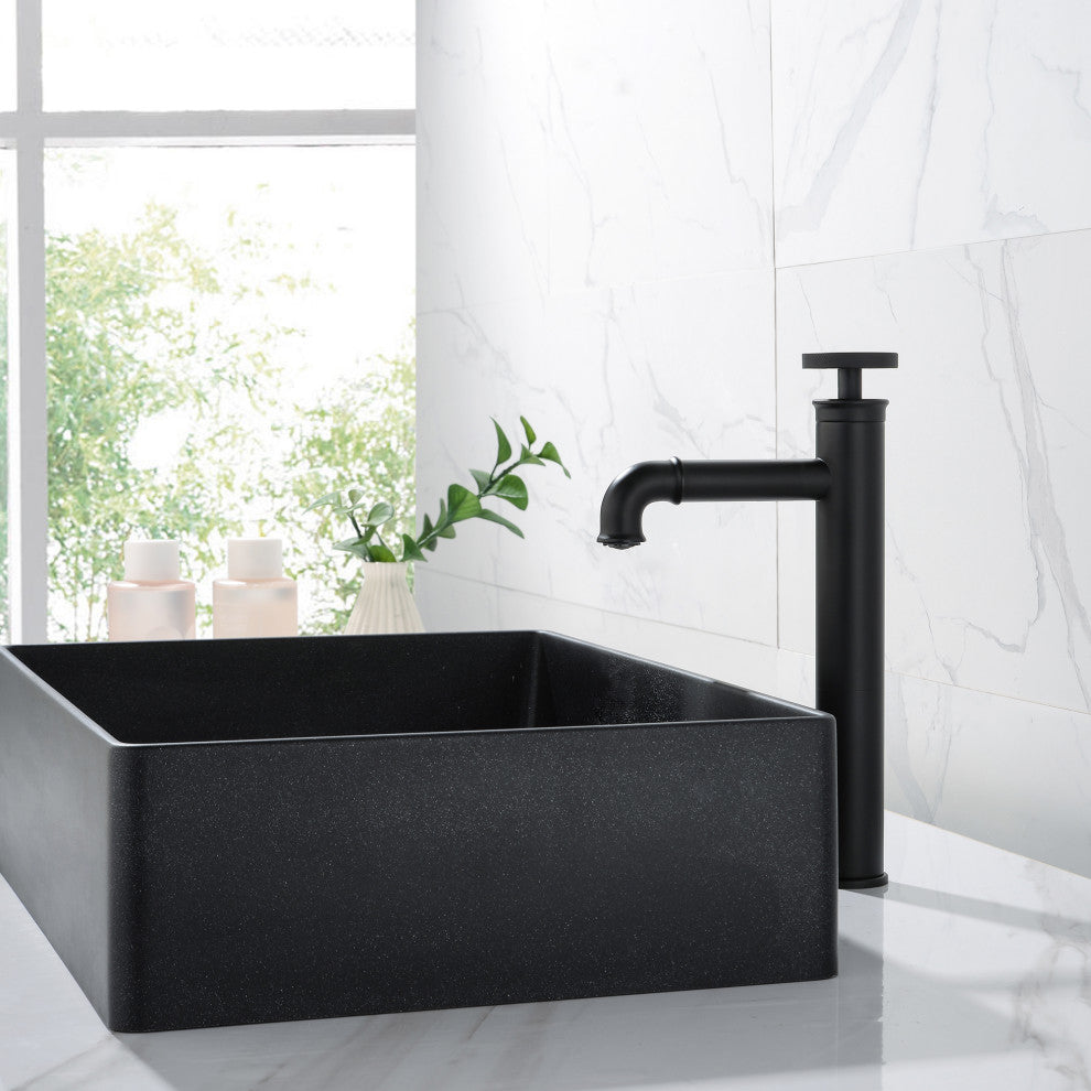 Deck Mounted Single Hole Bathroom Sink Faucet, Matte Black