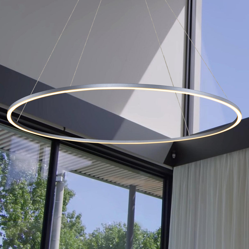 72" Tania ETL Certified Integrated LED Circular Adjustable Chandelier, Silver