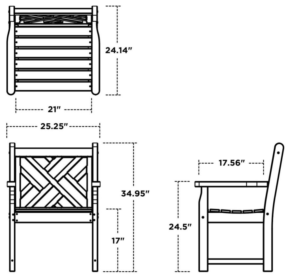 Polywood Chippendale Garden Arm Chair, Black