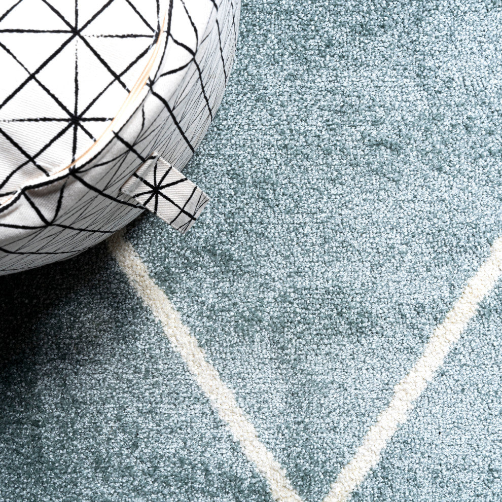 Cole Minimalist Diamond Trellis Light Blue/White 2 ft. x 10 ft. Runner Rug