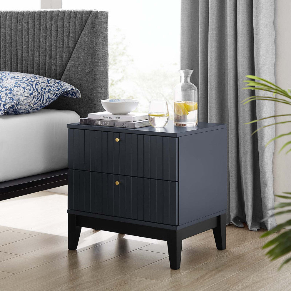 Nightstand Side End Table, Blue, Wood, Modern, Mid Century Living Guest Suite