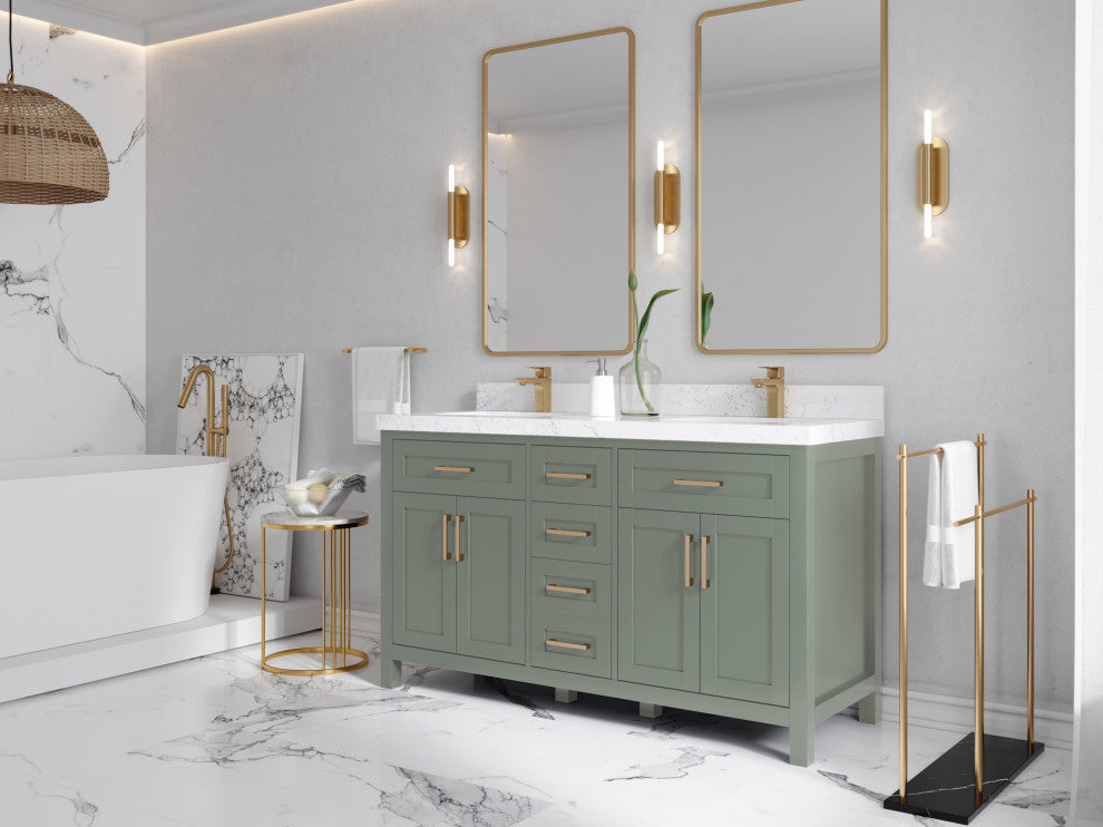 Cambridge 60" Double Bathroom Vanity in Evergreen 2" Carrara Quartz