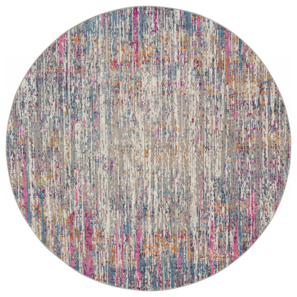 5' Pink And Ivory Round Abstract Power Loom Area Rug