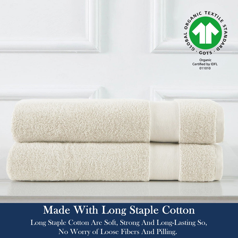 Delara 100% Organic Cotton Plush Hand Towels, Set of 2, 20"x30", Ivory