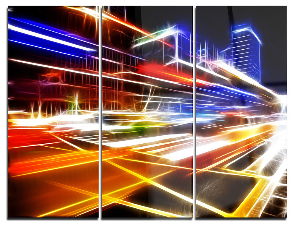 "High Speed Traffic Trails" Digital Metal Wall Art, 3 Panels, 36"x28"
