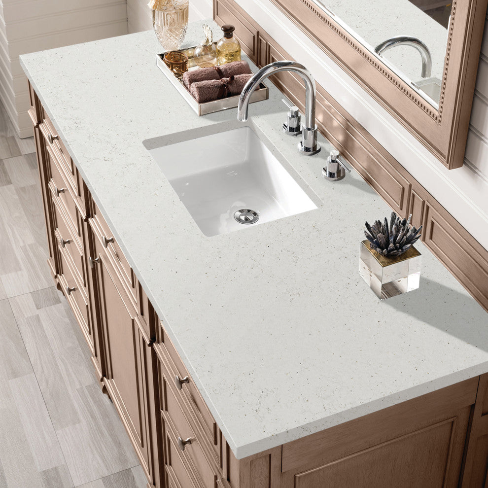 Bristol 60" Single Vanity, Whitewashed Walnut, Lime Delight Quartz