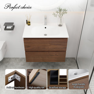 30" Wall-Mounted Bath Vanity, Top and Basin