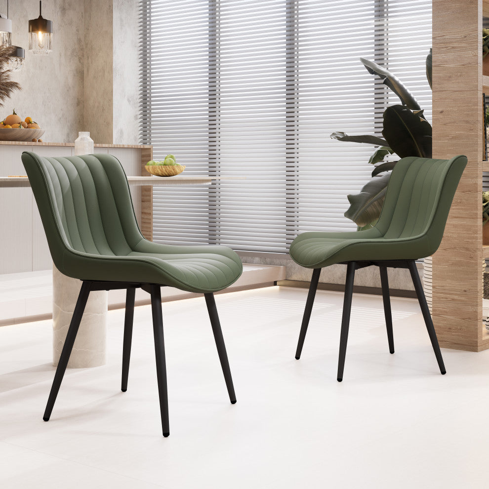 Younike Dining Chair Set of 2, Liner Pattern Faux Leather, Green