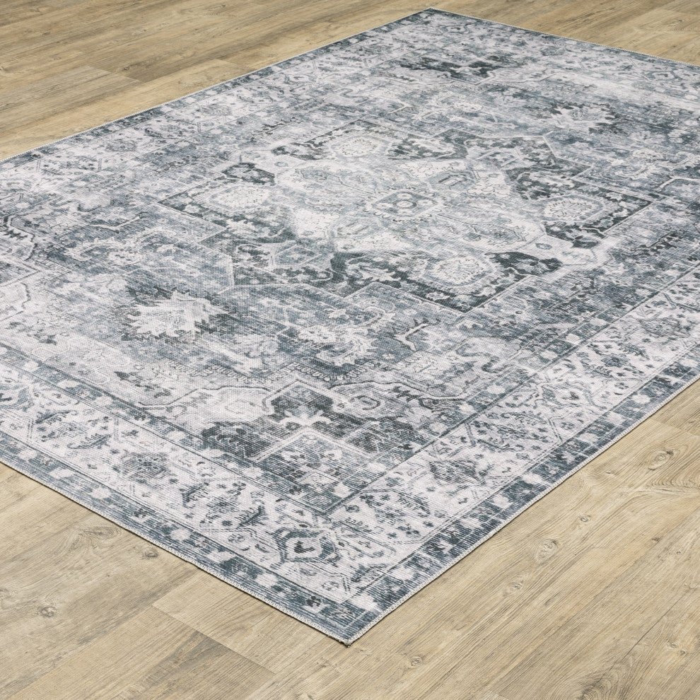 Celestia Machine Washable Medallion Indoor Area Rug, Charcoal, 2'x8'