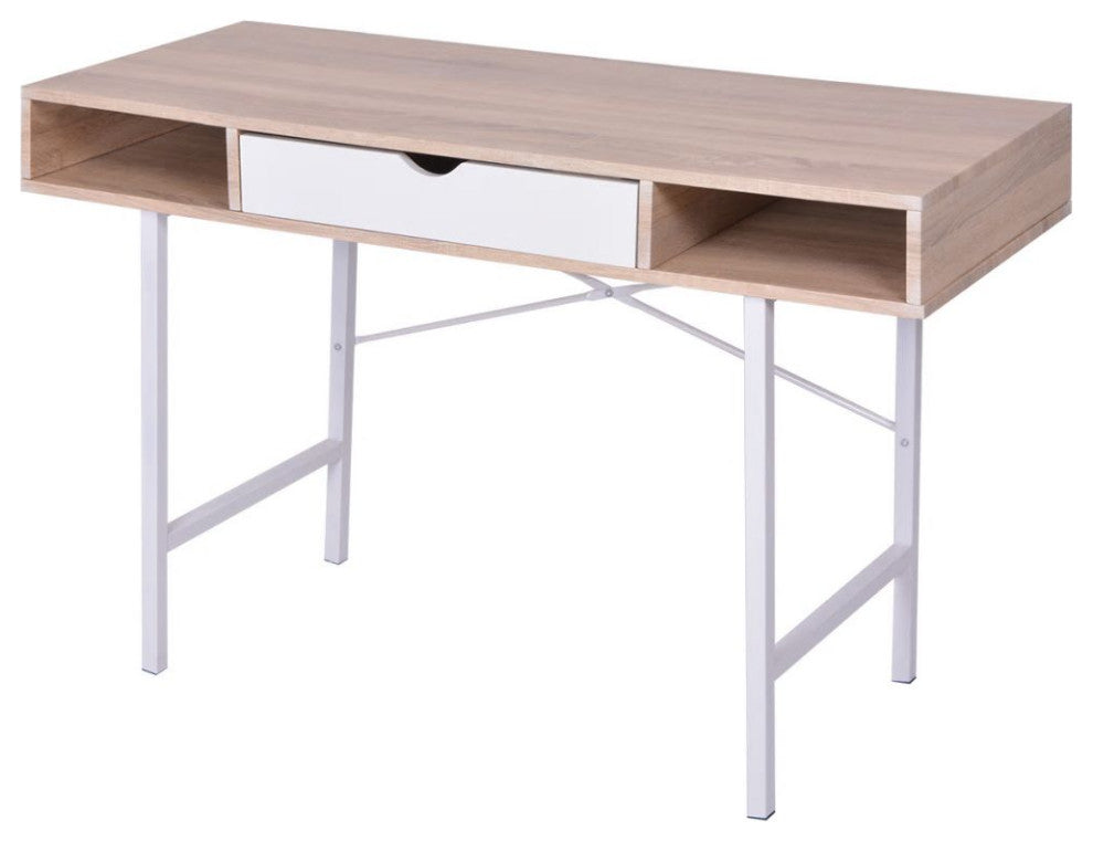 vidaXL Desk Home Office Computer Desk Writing Table with Drawer Oak and White