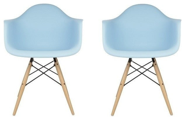S/2 DAW Light Blue Mid Century Modern Plastic Dining Armchair W/ Wood Eiffel Leg