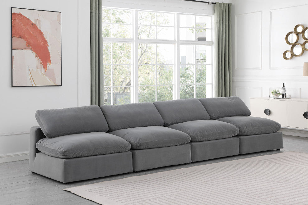 Comfy Upholstered Modular Sofa, Grey, 4-Piece: 4 Armless Chair, Velvet