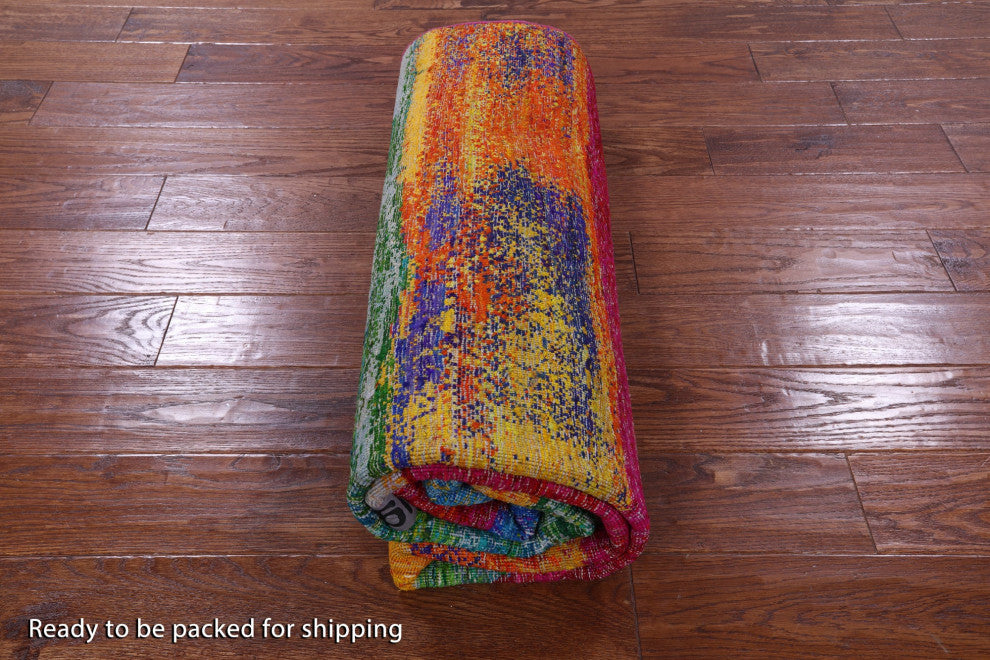 Abstract Hand-Knotted Silk Rug 5' 5" X 8' 2" - Q13093