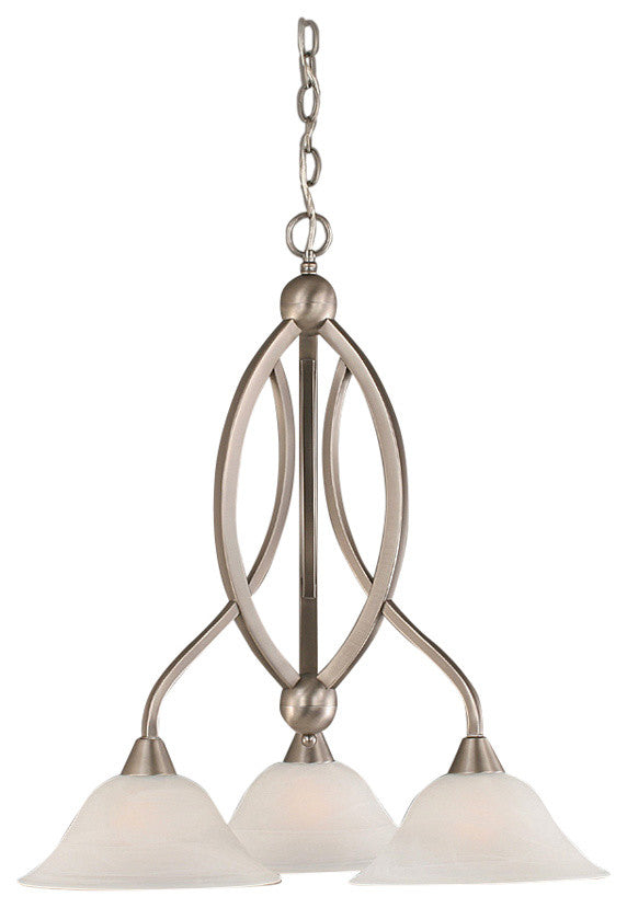 Bow 3 Light Chandelier, 10" White Alabaster Swirl Glass