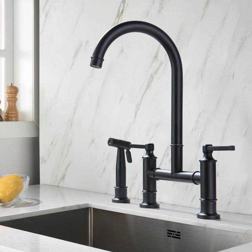 Bridge Pull Down Kitchen Faucet with Side Spray, Mattle Black
