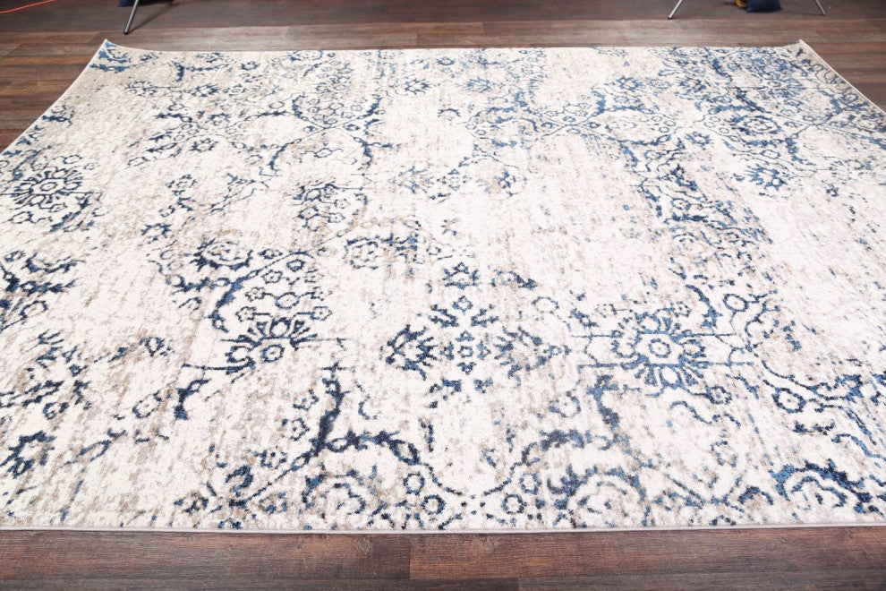 Transitional Agra Distressed Oriental Area Rug, Beige, Runner 10''
