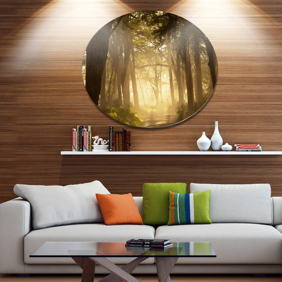 Deep Jungle With Foggy Sunlight, Landscape Disc Metal Wall Art, 36"