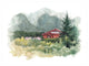 Watercolor House Aad Mountains, Landscape Canvas Art Print, 40"x30"