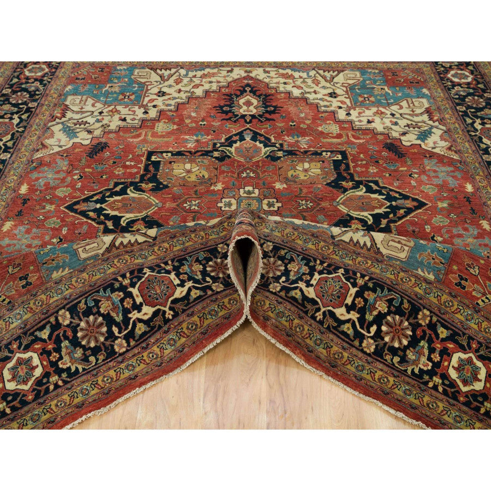 Rust Red Hand Knotted Heris Re-Creation Wool Square Oriental Rug, 9'10"x10'2"