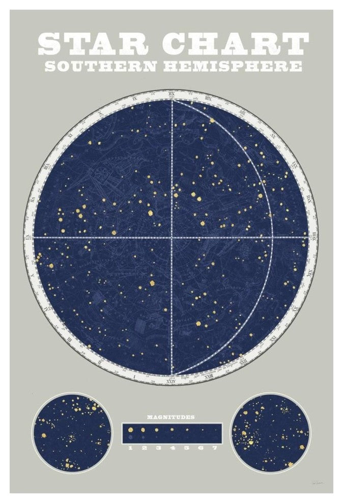 "Southern Star Chart Blue Gray" Digital Paper Print by Sue Schlabach, 22"x32"