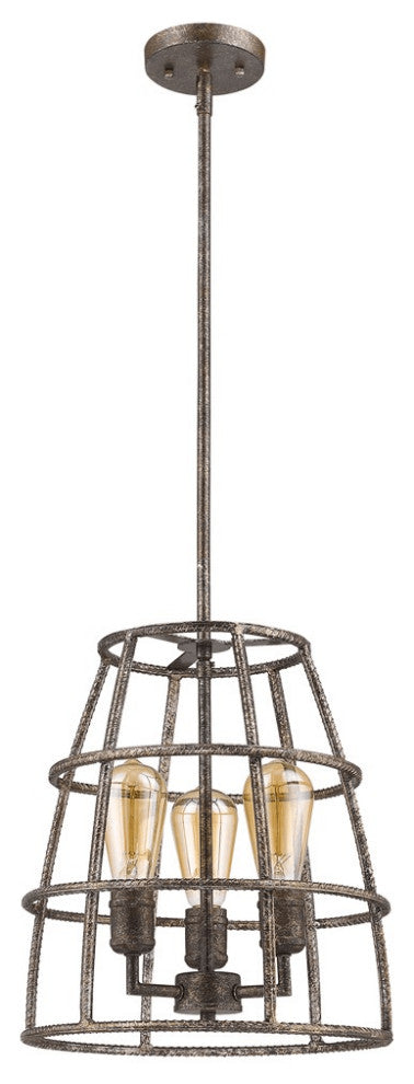 Rebarre 3-Light Antique Silver Drum Pendant With Open Cage Shade