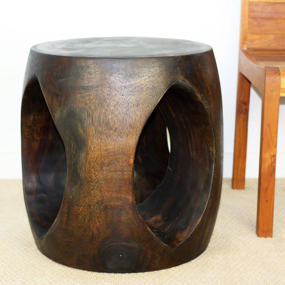 Haussmann Wood Oval Windows Coffee Table 20 inch DIA x 20 inch H Mocha